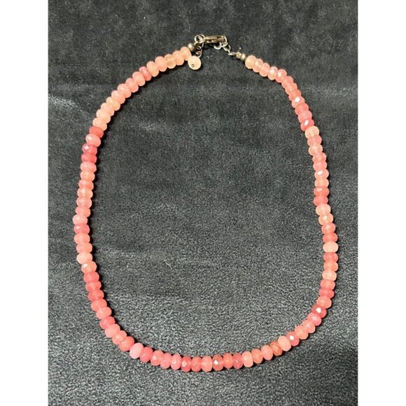 16"natural pink Rhodochrosite beaded necklace 925 tested - Picture 1 of 7